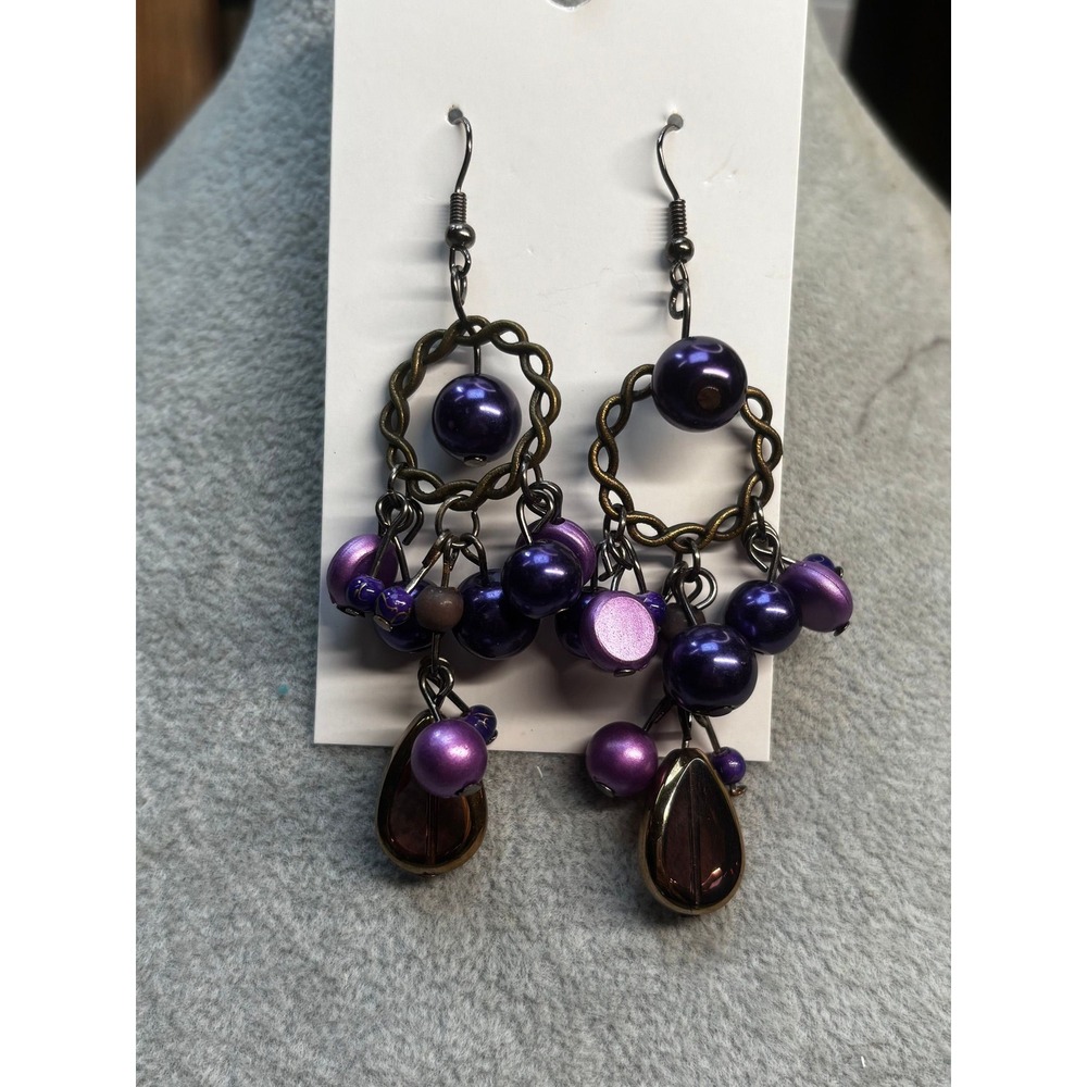 #64. Boho Purple Beaded Chandelier Earrings